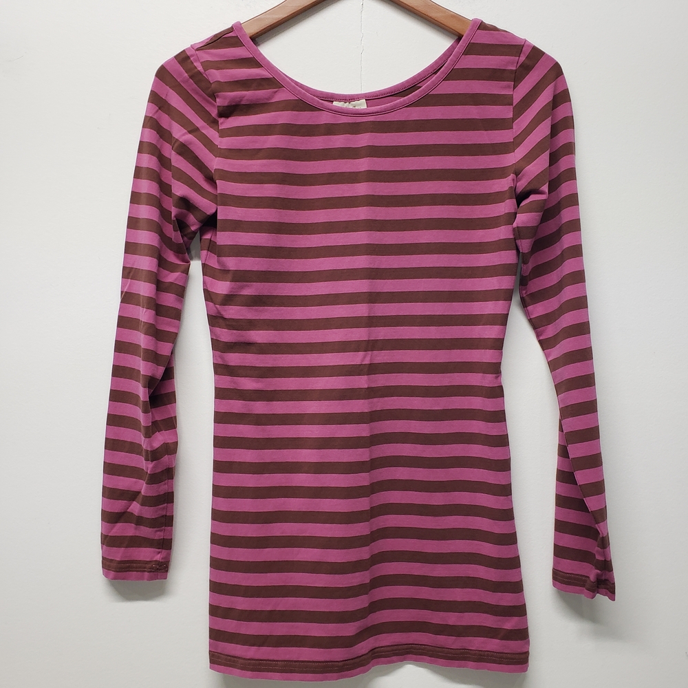 Matilda Jane Stripe Long Sleeve Scoop Neck Tee Shirt Top Size M Fitted Cozy